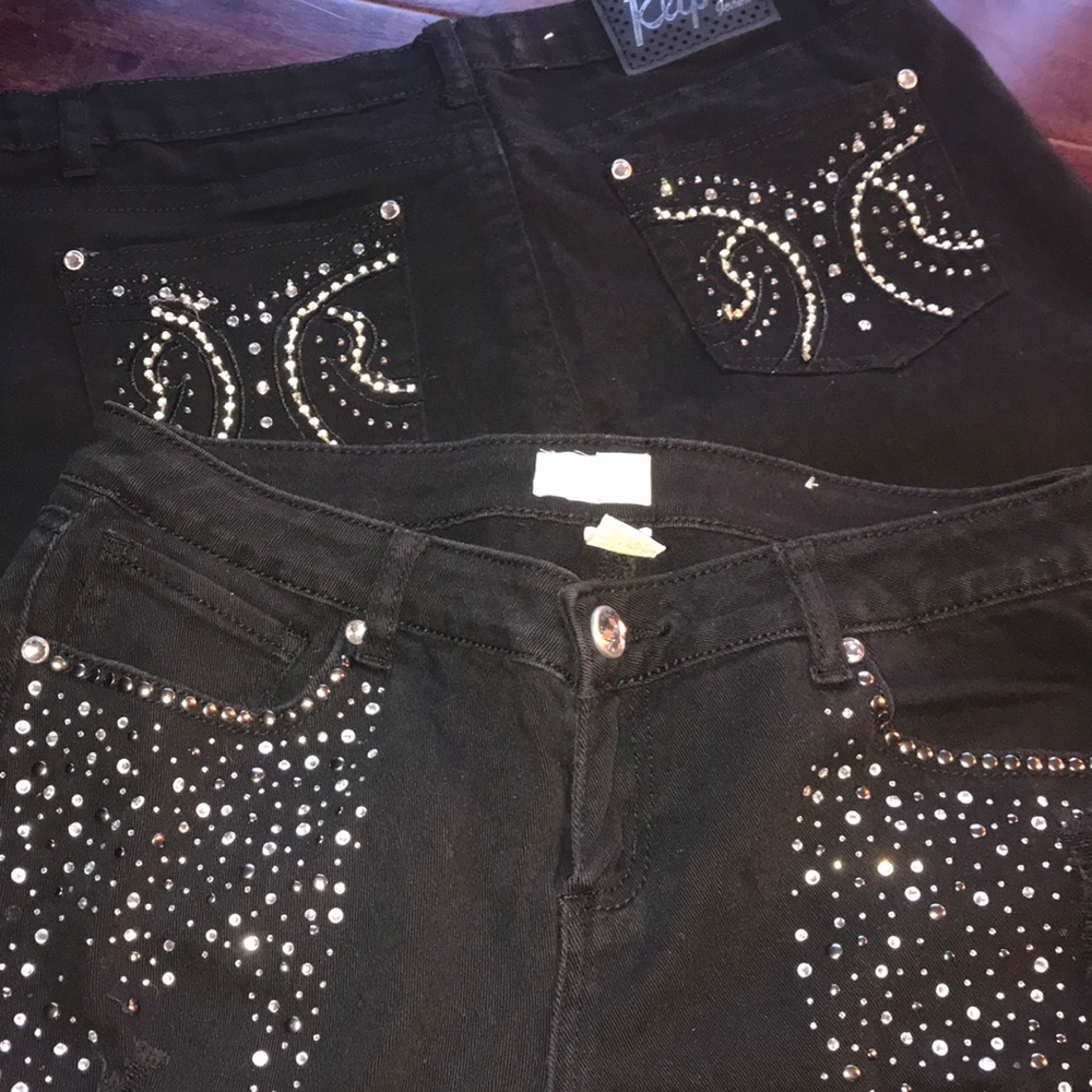 black sequined stretch jeans 2
